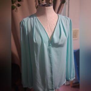 Express Aqua Button-Down Blouse